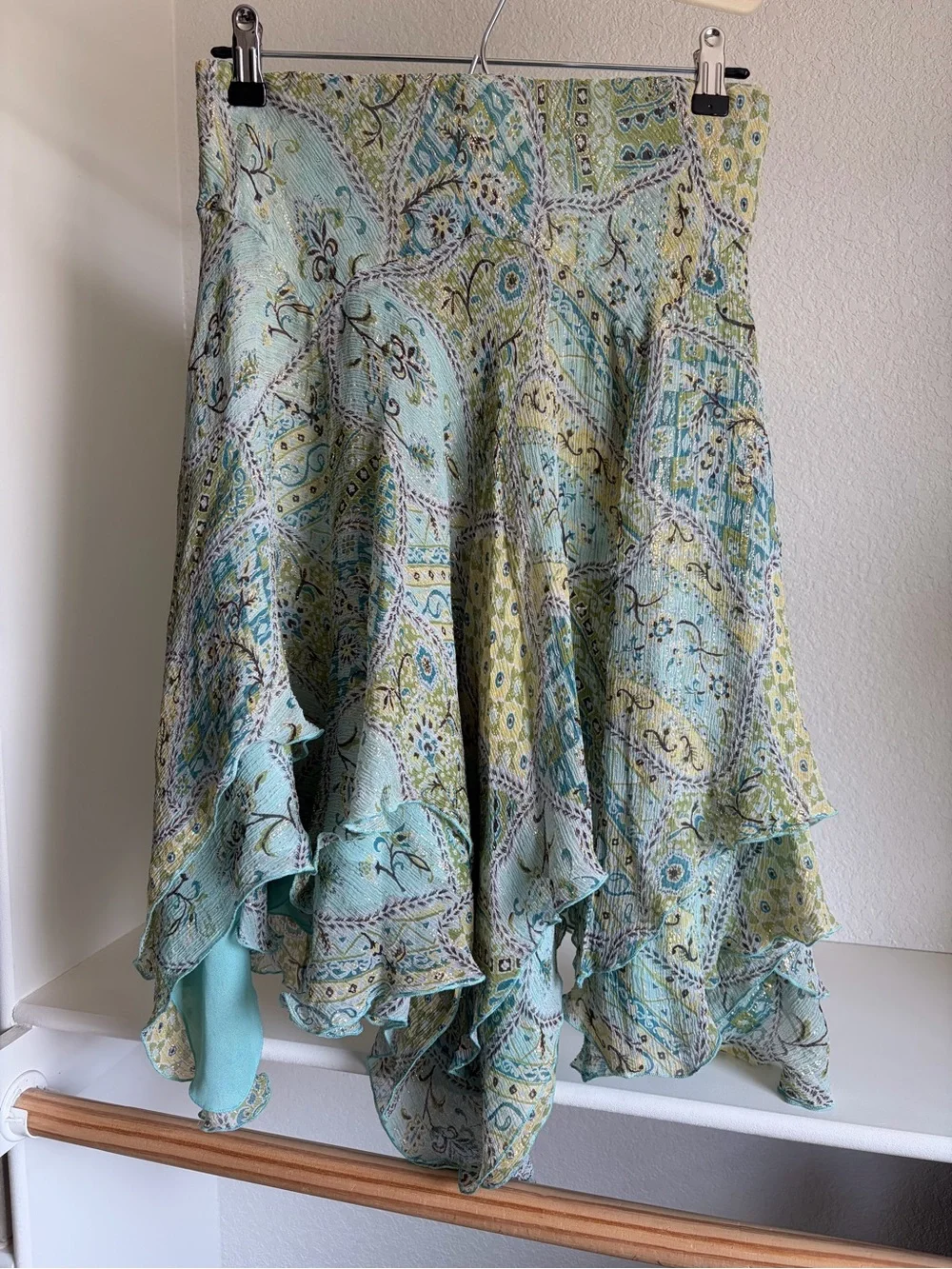 Asymmetric midi skirt / handkerchief midi skirt - Paisley Ruffle Midi Skirt